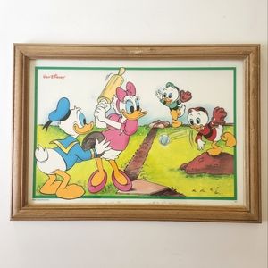 Vintage Disney Prints Framed 1960s Donald, Daisy, Huey & Louie Baseball